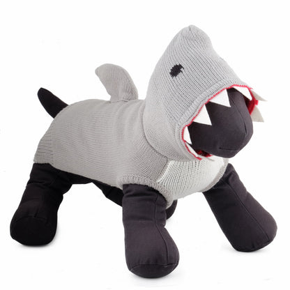 Jimmy the Shark Hoodie Dog Sweater – Acrylic, Gray, Sizes XXS–XXL
