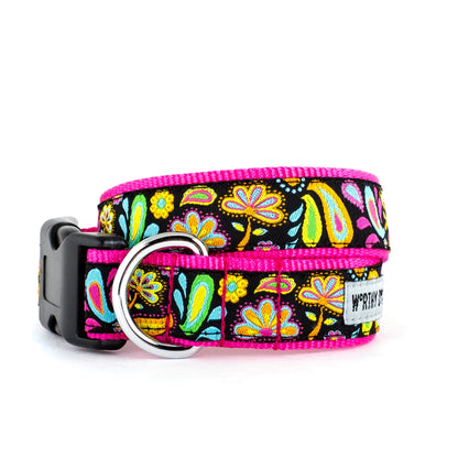 Floral Paisley Dog Collar – Black, Sizes XS–XL