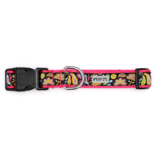 Floral Paisley Dog Collar – Black, Sizes XS–XL