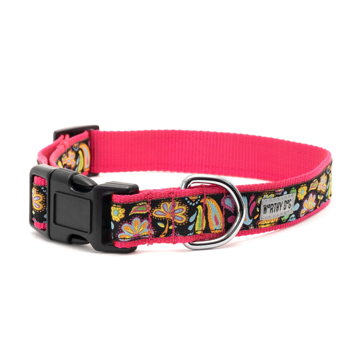 Floral Paisley Dog Collar – Black, Sizes XS–XL