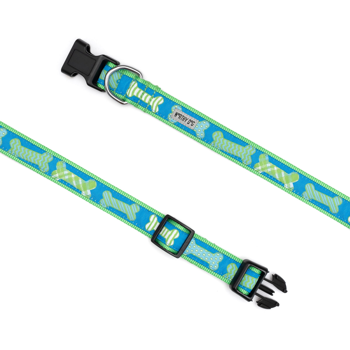 Preppy Bones Dog Collar – Pink, Blue & Red/White/Blue, Sizes XS–XL