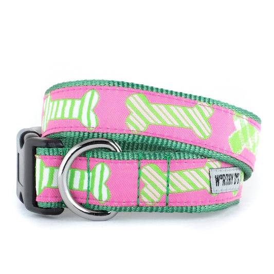 Preppy Bones Dog Collar – Pink, Blue & Red/White/Blue, Sizes XS–XL
