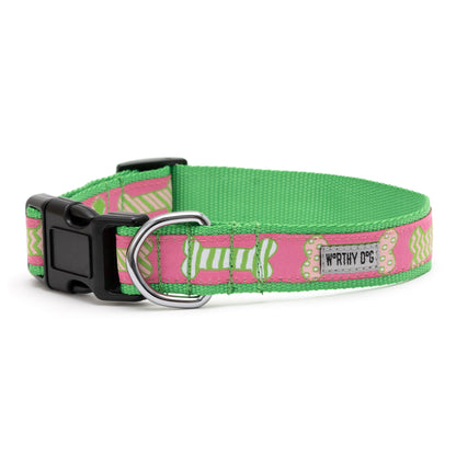 Preppy Bones Dog Collar – Pink, Blue & Red/White/Blue, Sizes XS–XL