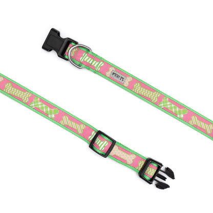 Preppy Bones Dog Collar – Pink, Blue & Red/White/Blue, Sizes XS–XL