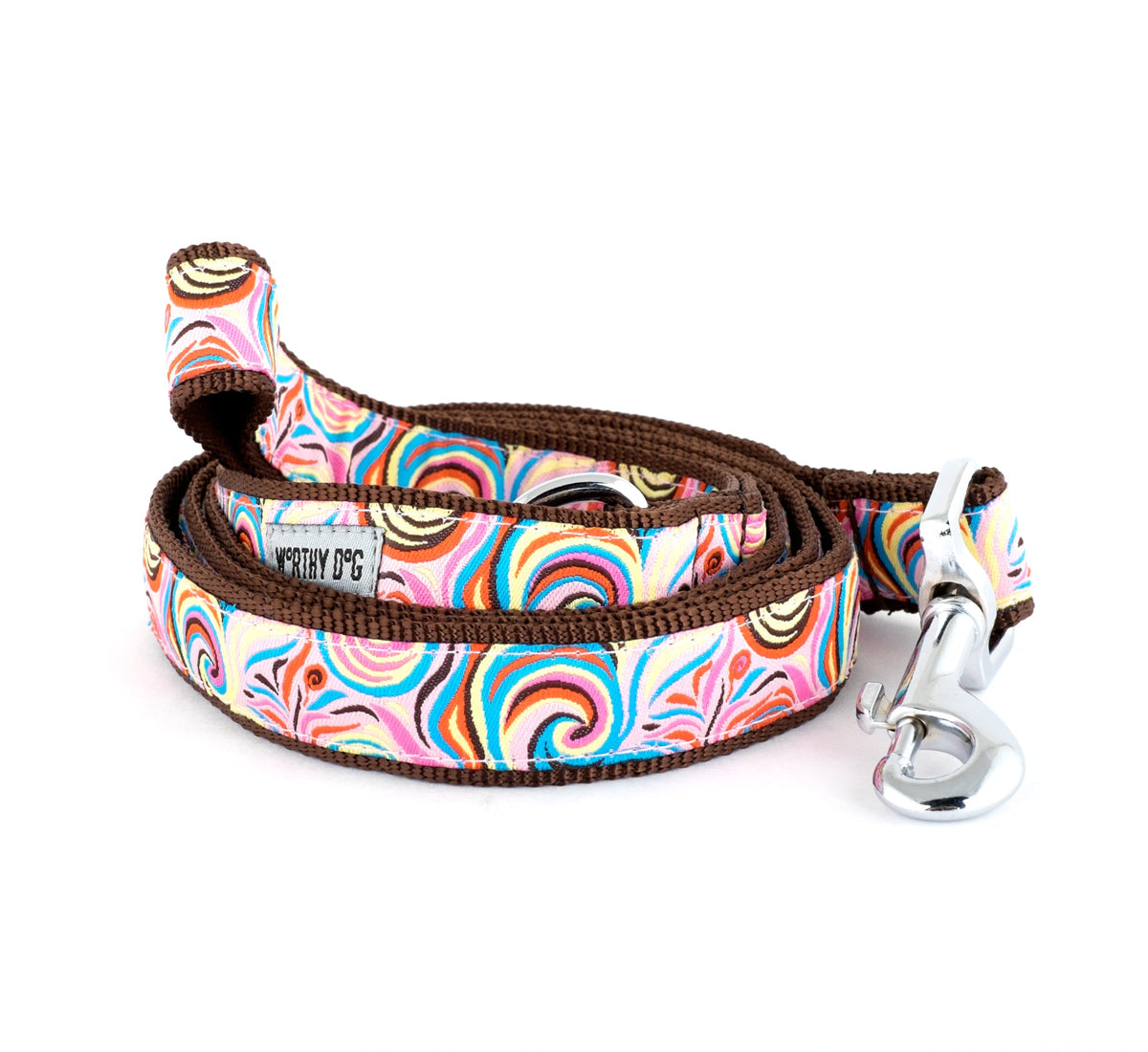 Multicolor Swirl Nylon Dog Leash — coiled multicolored leash, pink option