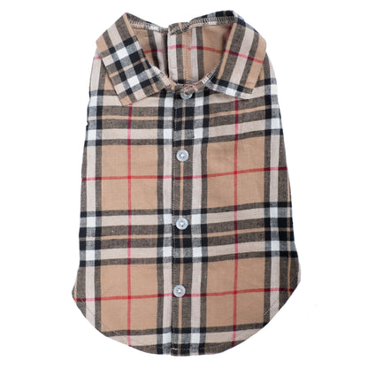 Tan Plaid Dog Shirt – Cotton, Tan, Sizes XS–XXL
