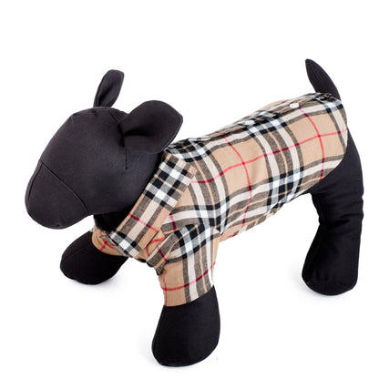 Tan Plaid Dog Shirt – Cotton, Tan, Sizes XS–XXL