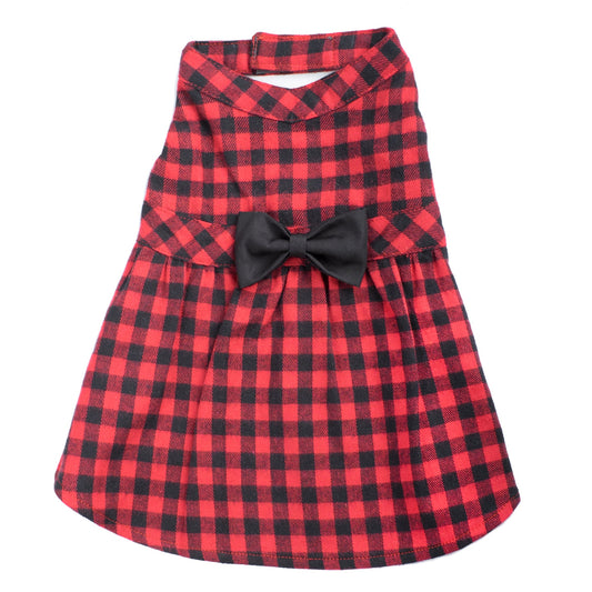 Buffalo Plaid Dog Dress – Cotton, Red/Black, Sizes XS–XXL