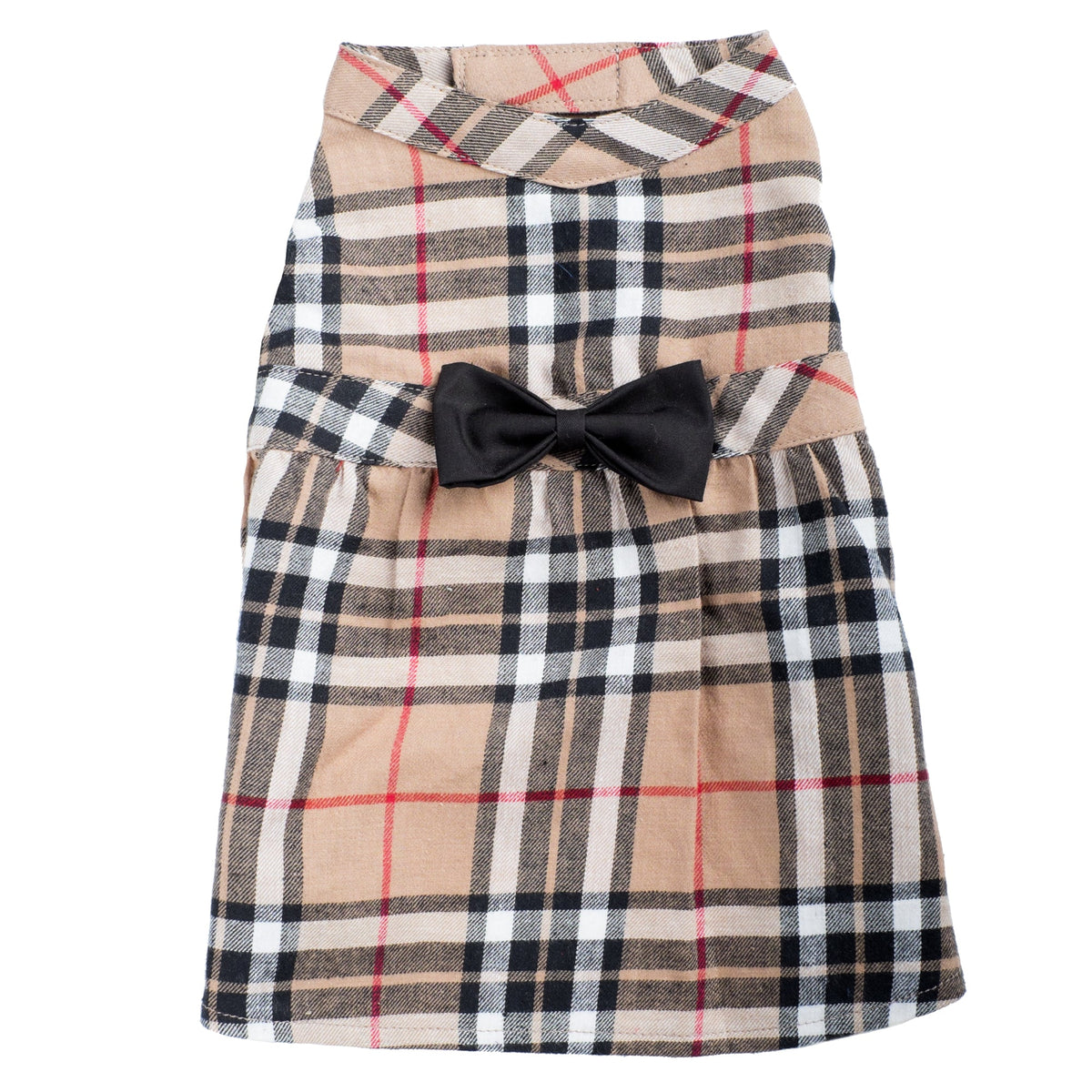 Tan Plaid Dog Dress – Cotton, Tan, Sizes XS–XXL