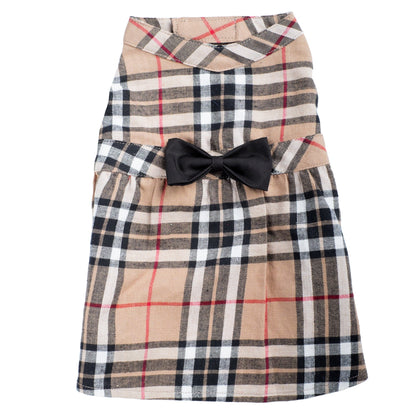 Tan Plaid Dog Dress – Cotton, Tan, Sizes XS–XXL