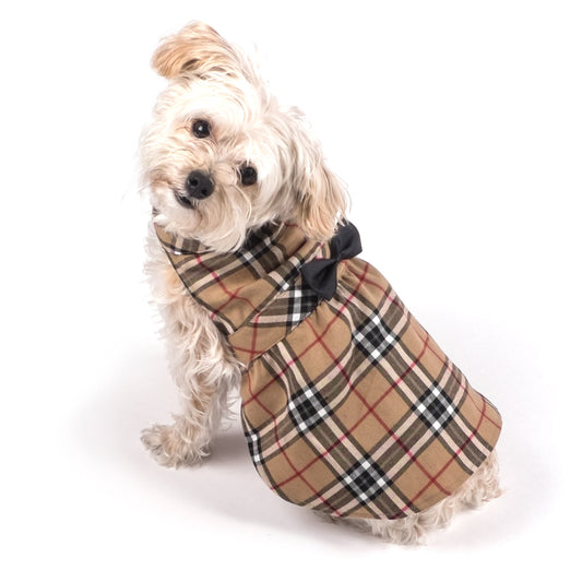 Tan Plaid Dog Dress – Cotton, Tan, Sizes XS–XXL
