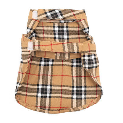 Tan Plaid Dog Dress – Cotton, Tan, Sizes XS–XXL