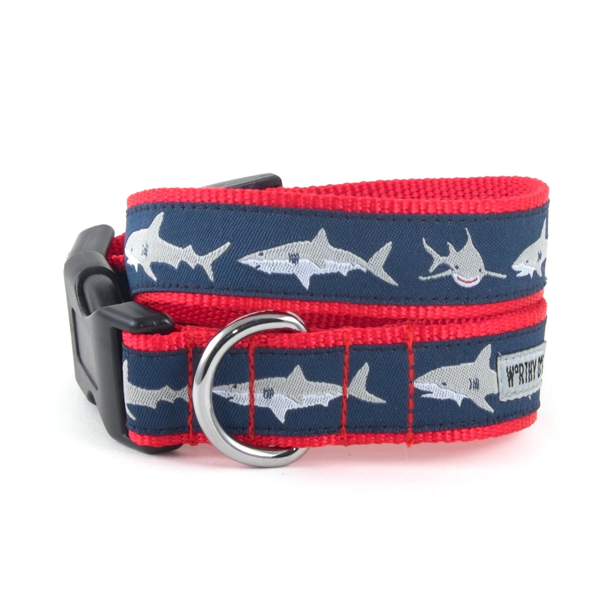 Navy Blue Shark Nylon Dog Collar in blue, main product view