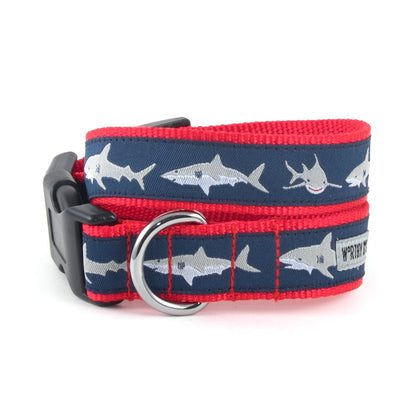 Navy Blue Shark Nylon Dog Collar in blue, main product view