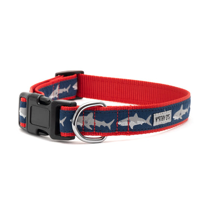 Navy Blue Shark Nylon Dog Collar in blue, product view 3
