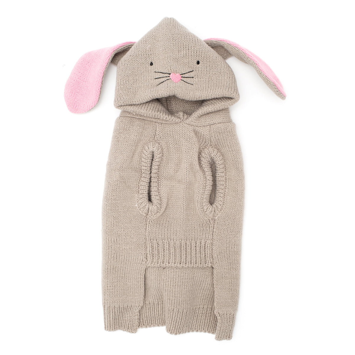 Bunny Hop Hoodie Dog Sweater – Acrylic, Gray, Sizes XXS–XXL