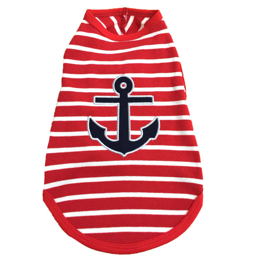 Anchor Dog Tank Top – Cotton, Red/White, Sizes XS–XXL