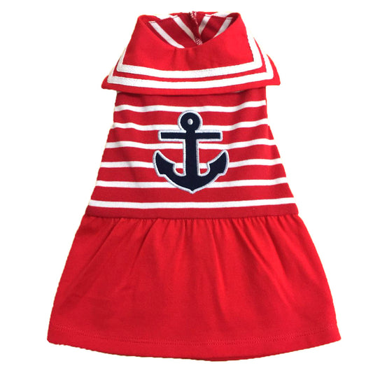 Anchor Dog Dress – Cotton, Red/White, Sizes XS–XXL