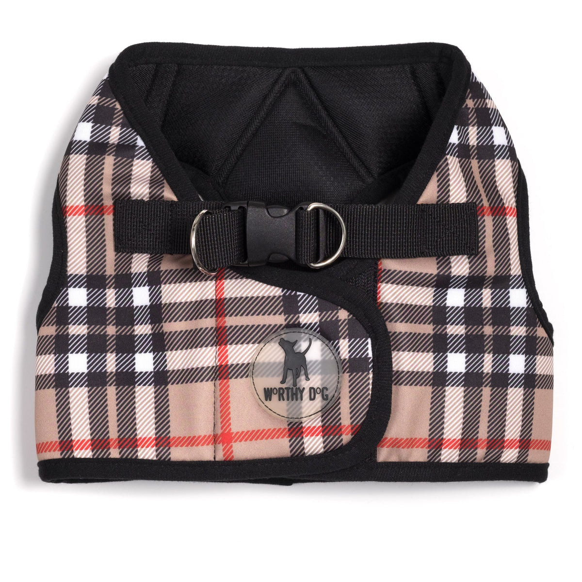 Plaid Step-In Dog Harness in tan, main product view