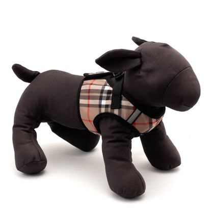 Plaid Step-In Dog Harness in tan, product view 2