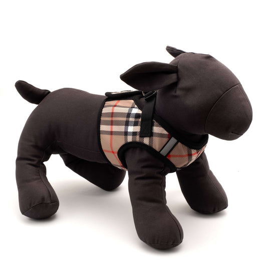 Plaid Step-In Dog Harness in tan, product view 2