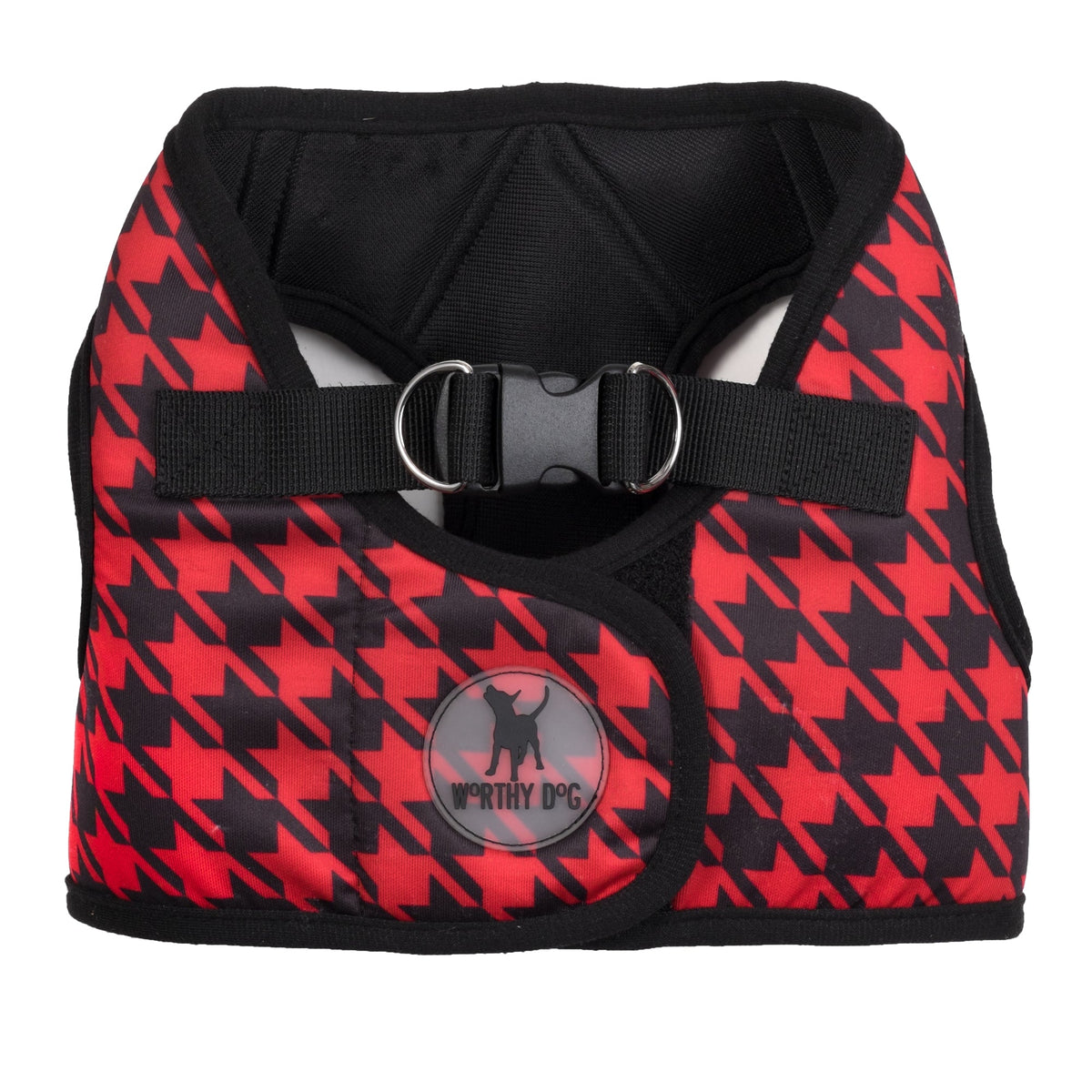 Houndstooth Printed Sidekick Dog Harness – Red/Black, Sizes Tiny, XXS, XS, S, M, L, XL, XXL, XXXL