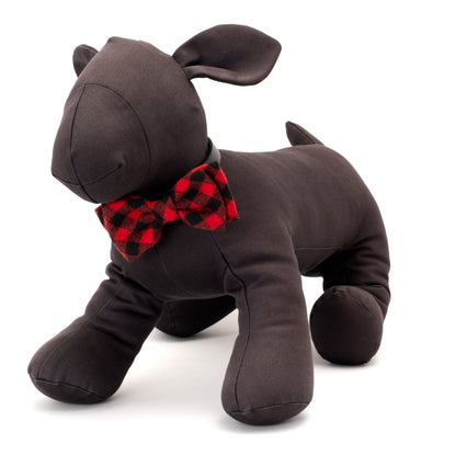 Buffalo Plaid Dog Bow Tie – Cotton, Red/Black, Sizes S, L