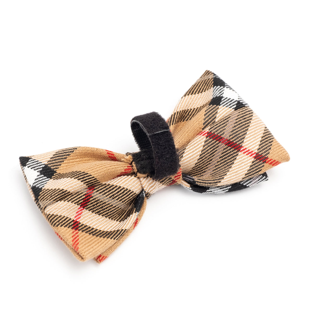Tan Plaid Dog Bow Tie – Cotton, Tan, Sizes S, L