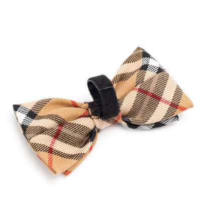 Tan Plaid Dog Bow Tie – Cotton, Tan, Sizes S, L