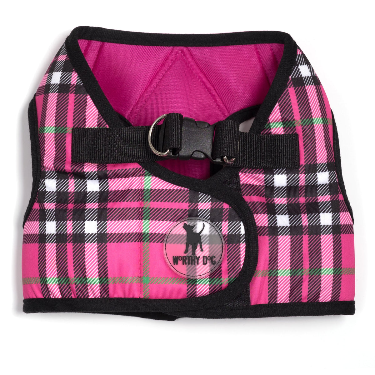 Plaid Step-In Dog Harness in hot pink, product view 11
