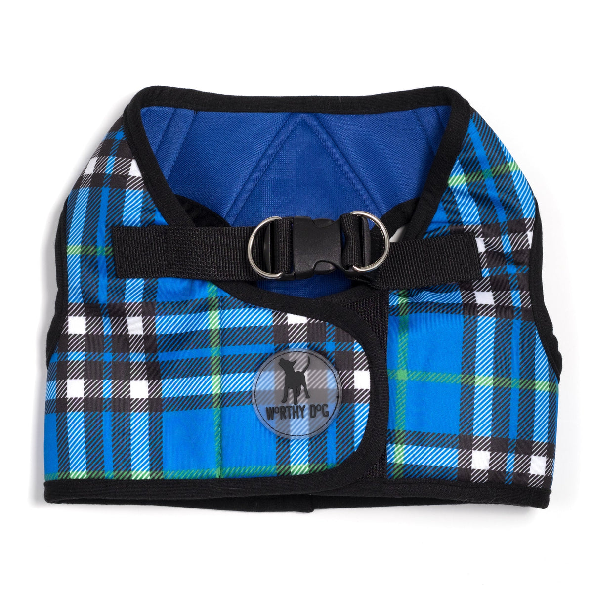 Plaid Step-In Dog Harness in blue, product view 14