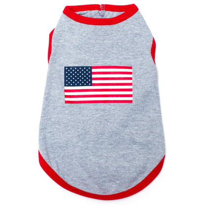 American Flag Dog Tank Top – Cotton, Gray, Sizes XS–XXL