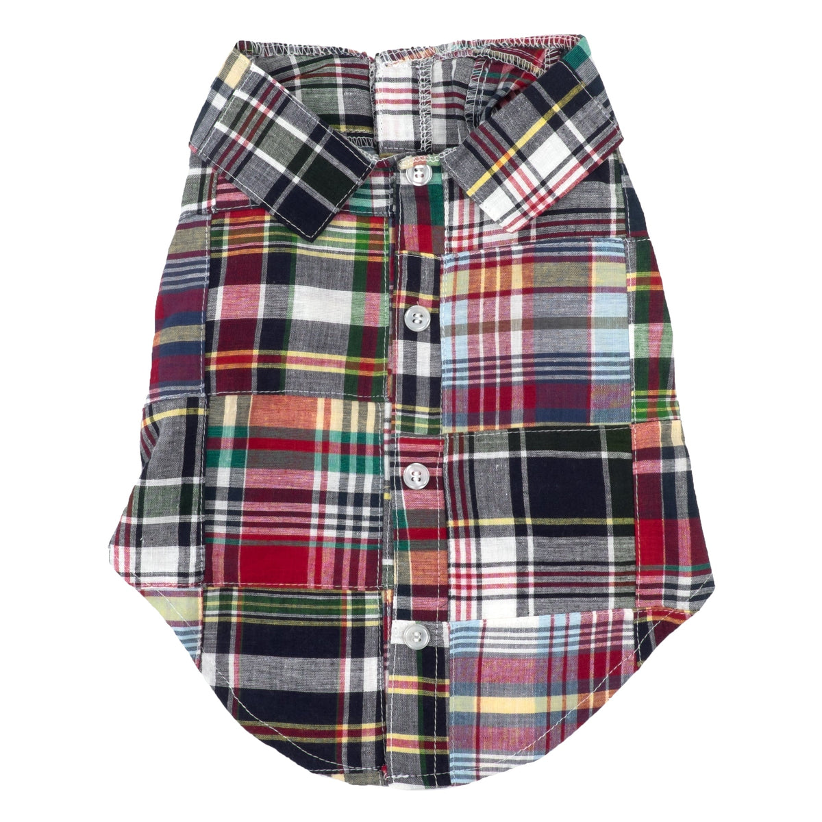 Navy Patch Madras Dog Shirt – Cotton, Navy, Sizes XS–XXL
