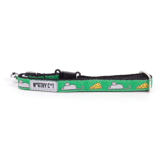 Mouse and Cheese Cat Collar – Green, Size One Size