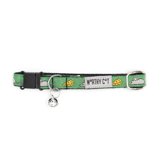 Mouse and Cheese Cat Collar – Green, Size One Size
