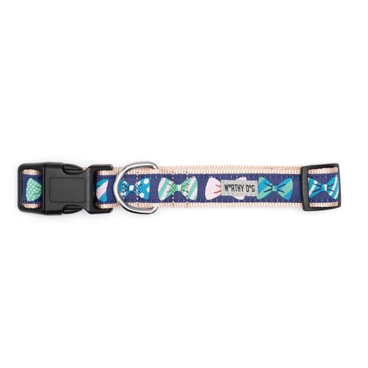 Bow Ties Dog Collar – Navy, Sizes XS–XL
