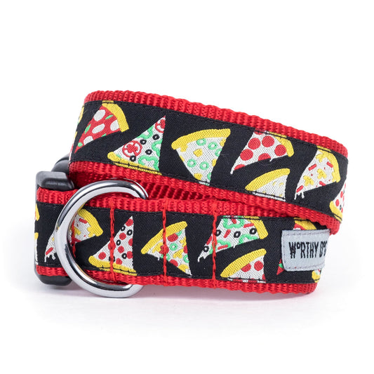 Pizza Dog Collar – Black, Sizes XS–XL