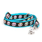 Decorated sugar-skull illustrations nylon dog leash, Black colorway coiled