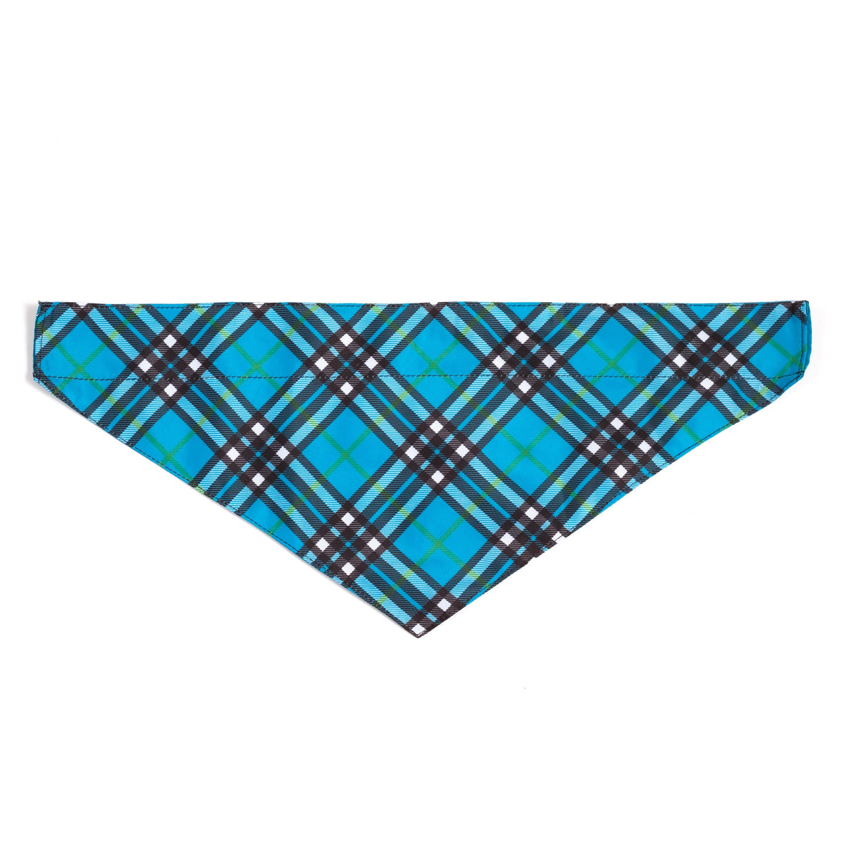 Bias Plaid Blue Dog Slide-On Bandana – Polyester, Blue, Sizes S, L