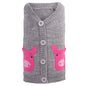 Pig Cardigan Dog Sweater – Acrylic, Gray, Sizes XS–XXL