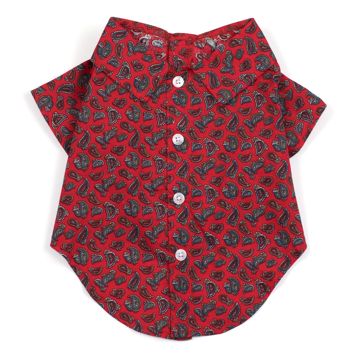 Paisley Red Dog Shirt – Cotton, Red, Sizes XS–XXL