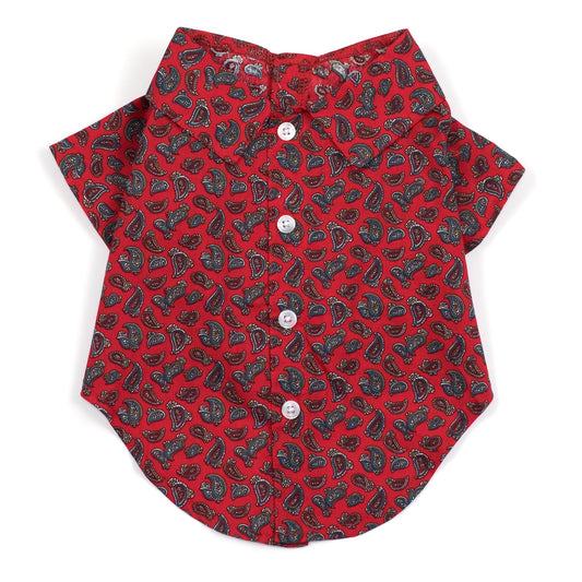 Paisley Red Dog Shirt – Cotton, Red, Sizes XS–XXL