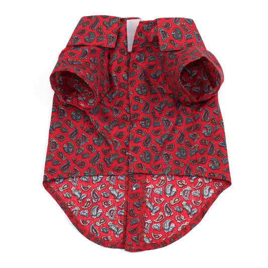 Paisley Red Dog Shirt – Cotton, Red, Sizes XS–XXL