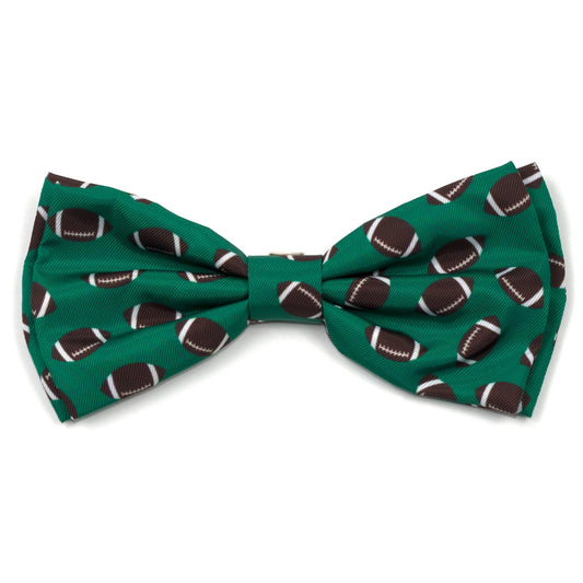 Football Dog Bow Tie – Polyester, Green, Sizes S, L