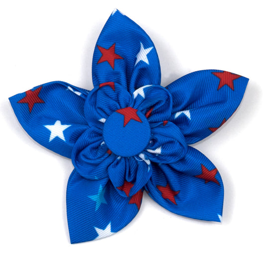 Patriotic Stars Dog Flower – Polyester, Blue, Sizes S, L