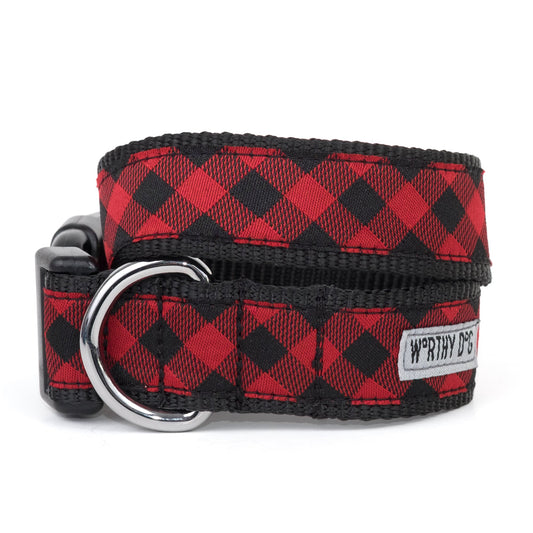 Bias Buffalo Plaid Dog Collar – Red/Black, Navy/Green & Navy/Pink, Sizes XS–XL