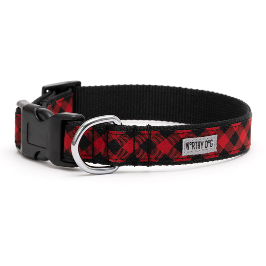 Bias Buffalo Plaid Dog Collar – Red/Black, Navy/Green & Navy/Pink, Sizes XS–XL
