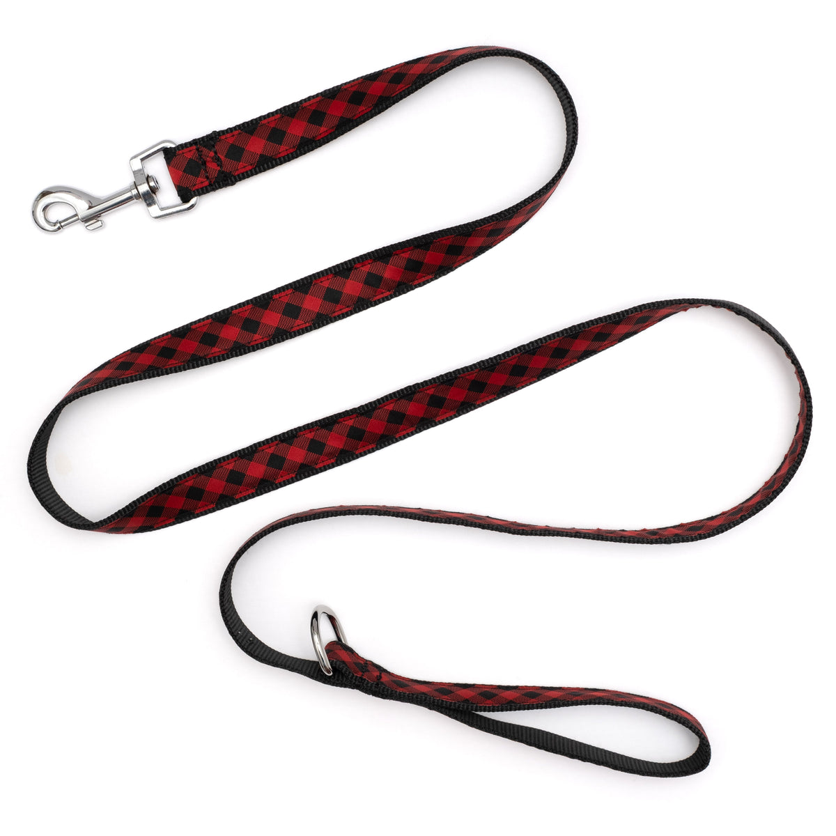 Red buffalo plaid leash extended