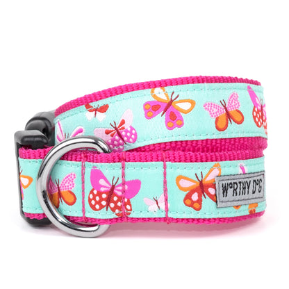 Butterflies Dog Collar – Pale Blue, Sizes XS–XL
