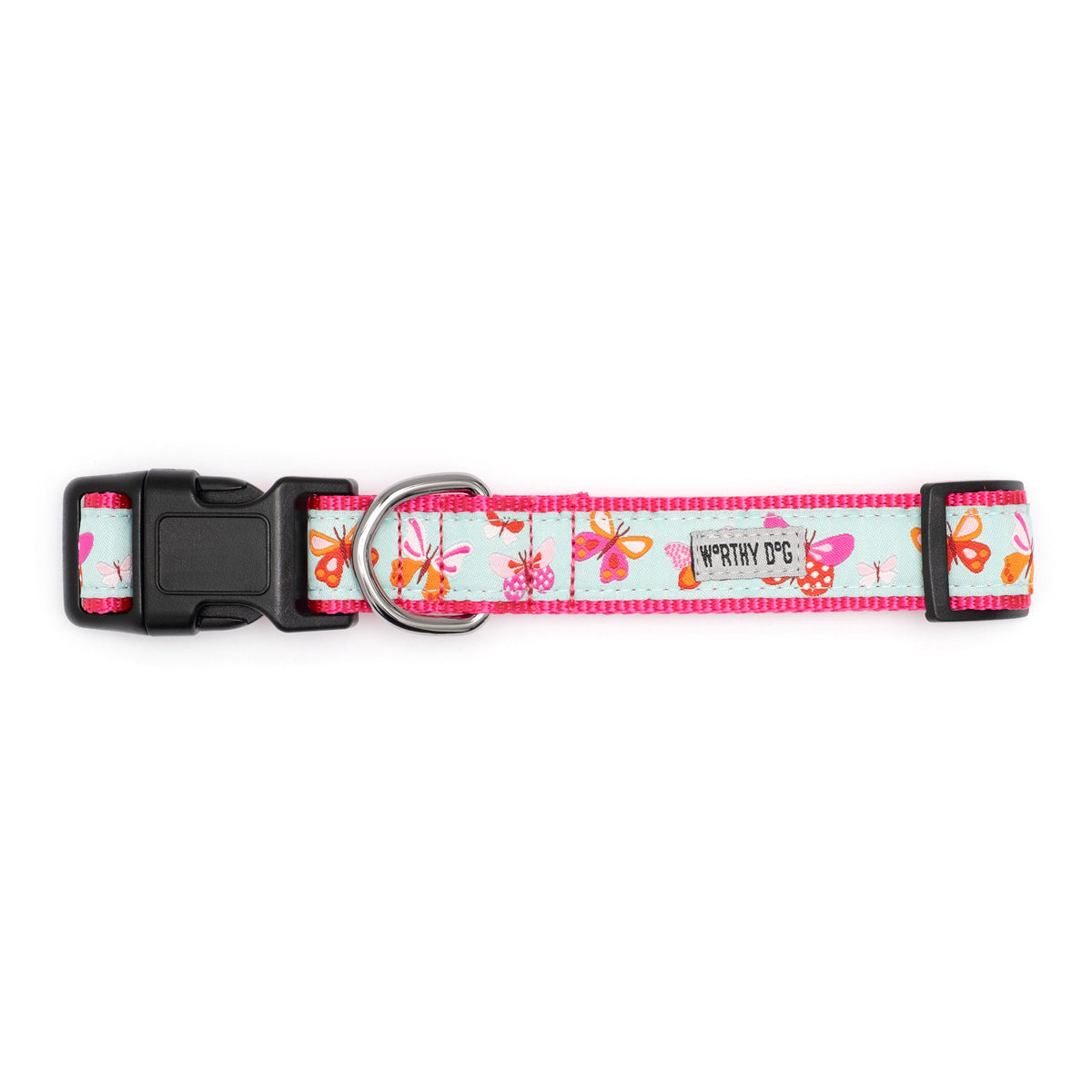 Butterflies Dog Collar – Pale Blue, Sizes XS–XL